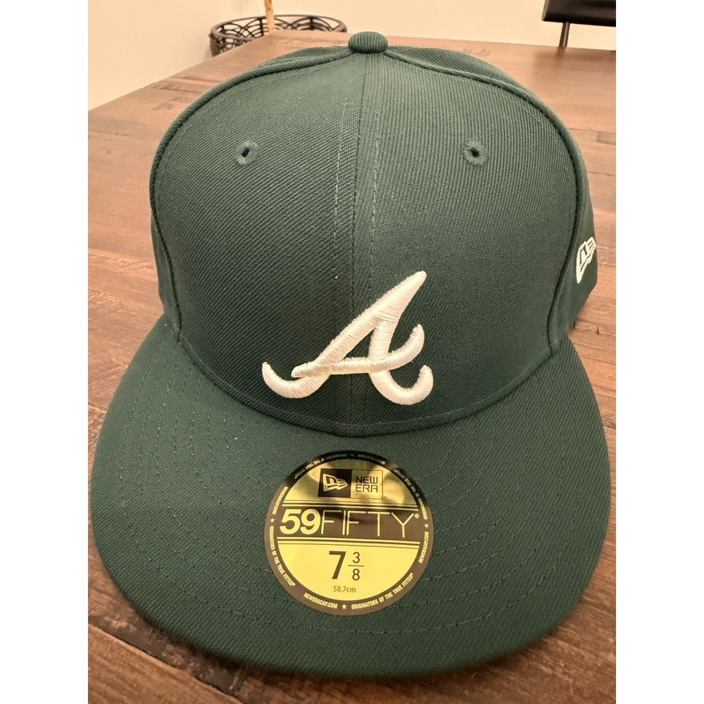 New Era ATLANTA BRAVES MLB 59Fifty Hat 7 3/8 Green Fitted Cap Grey Under Bill